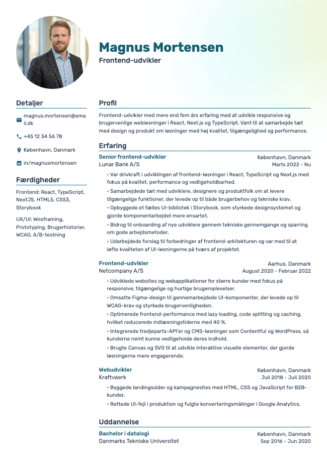 Frontend-udvikler CV