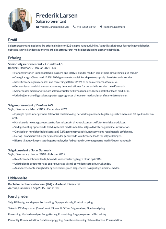 Salgsrepræsentant CV