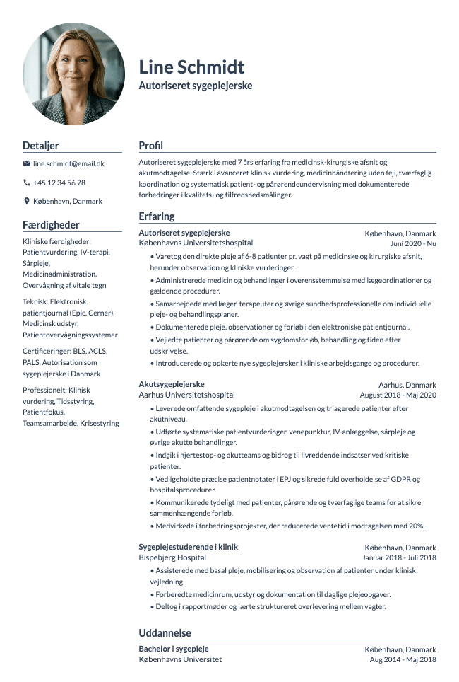 Autoriseret sygeplejerske CV