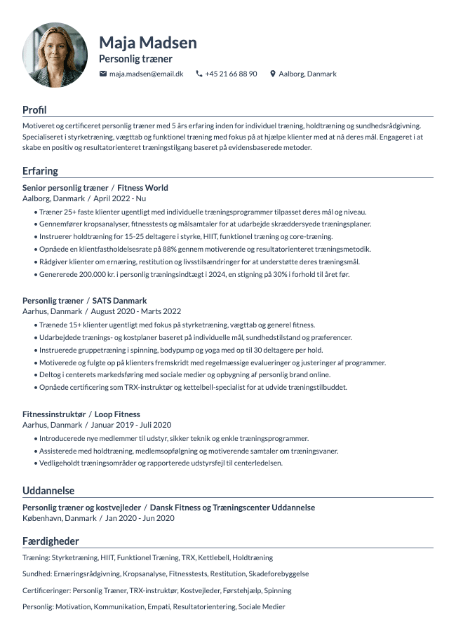 Personlig træner CV
