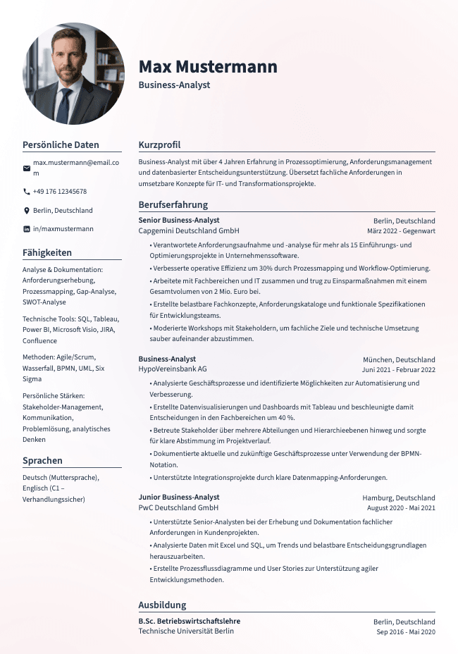 Lebenslauf als Business-Analyst
