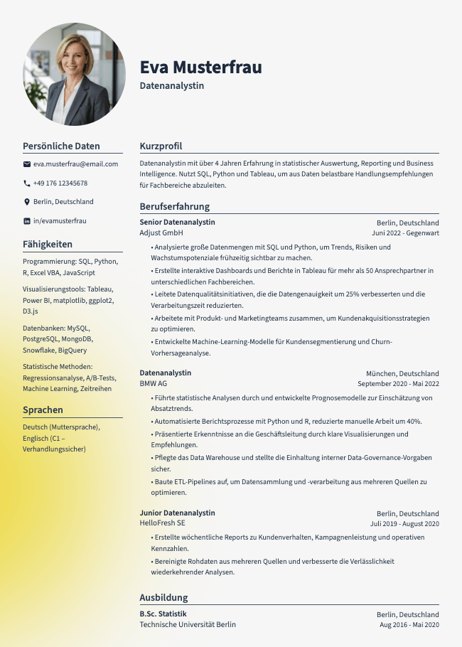 Lebenslauf als Datenanalystin