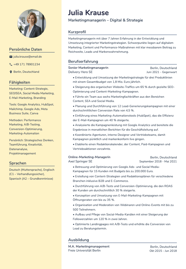 Lebenslauf als Marketingmanagerin