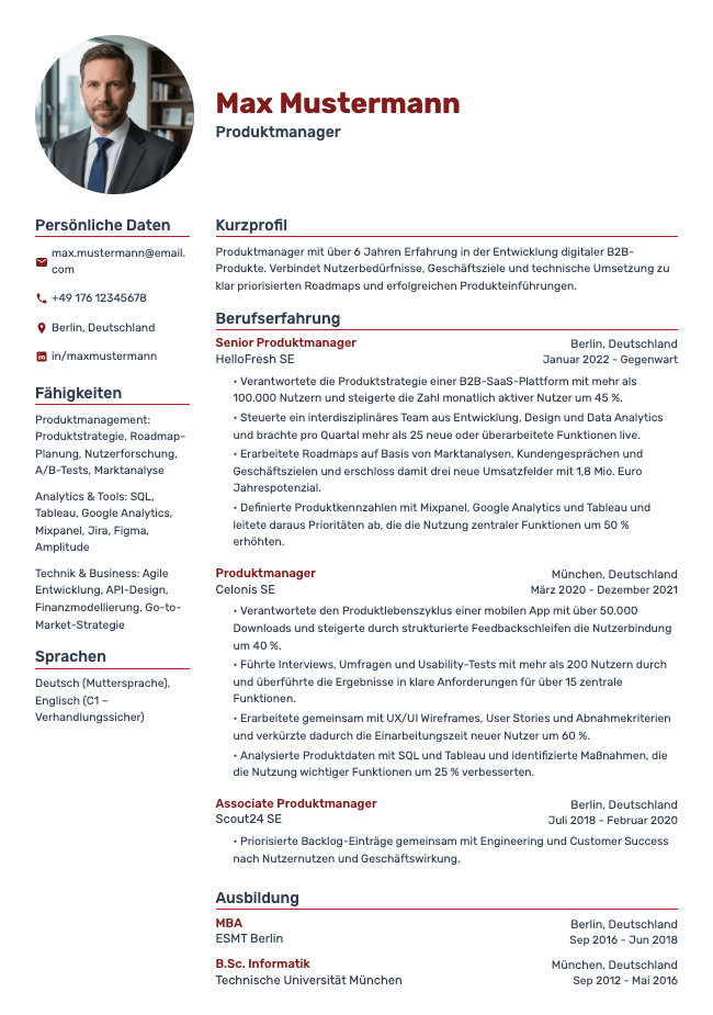 Lebenslauf als Produktmanager