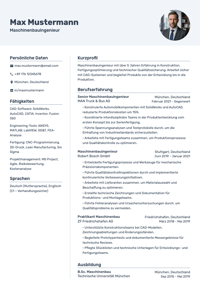 Lebenslauf als Maschinenbauingenieur