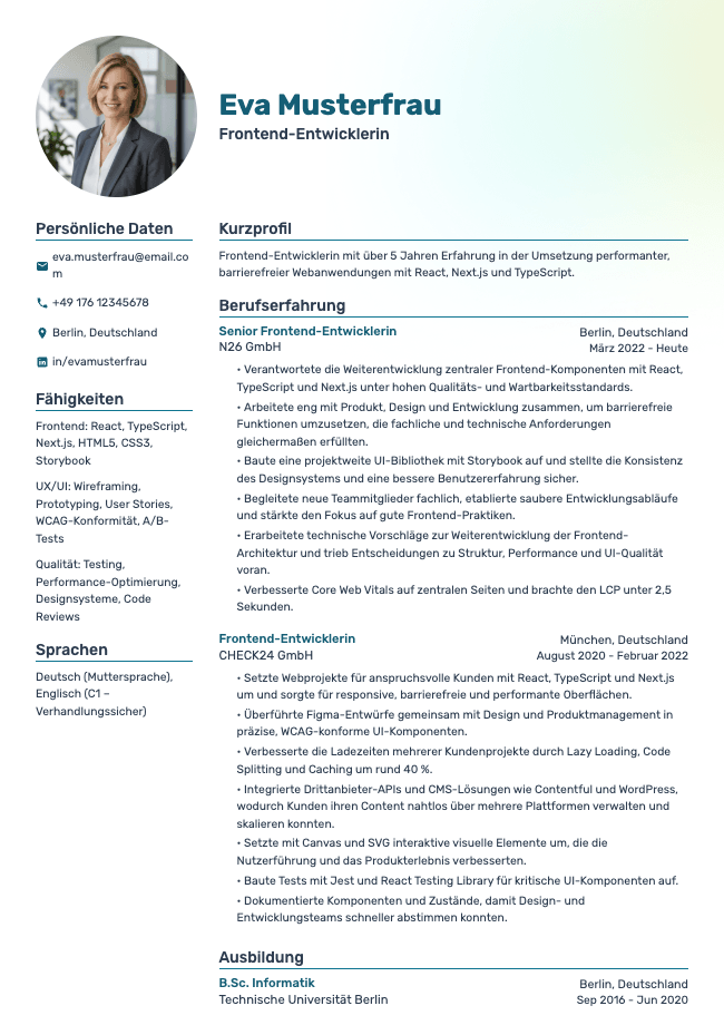 Lebenslauf als Frontend-Entwicklerin