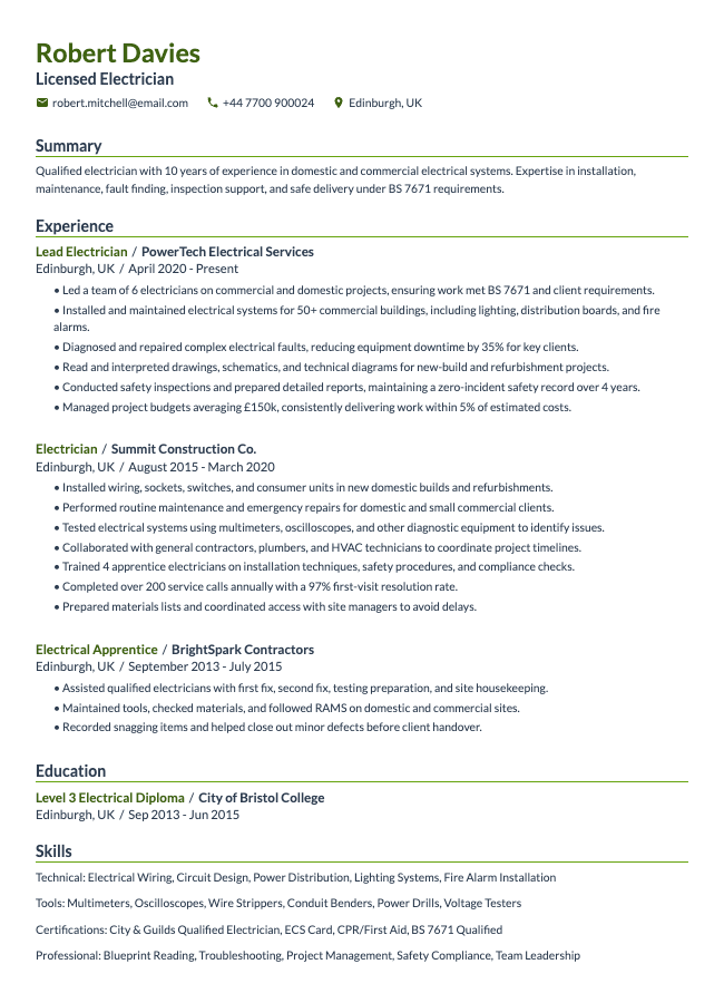 Electrician CV