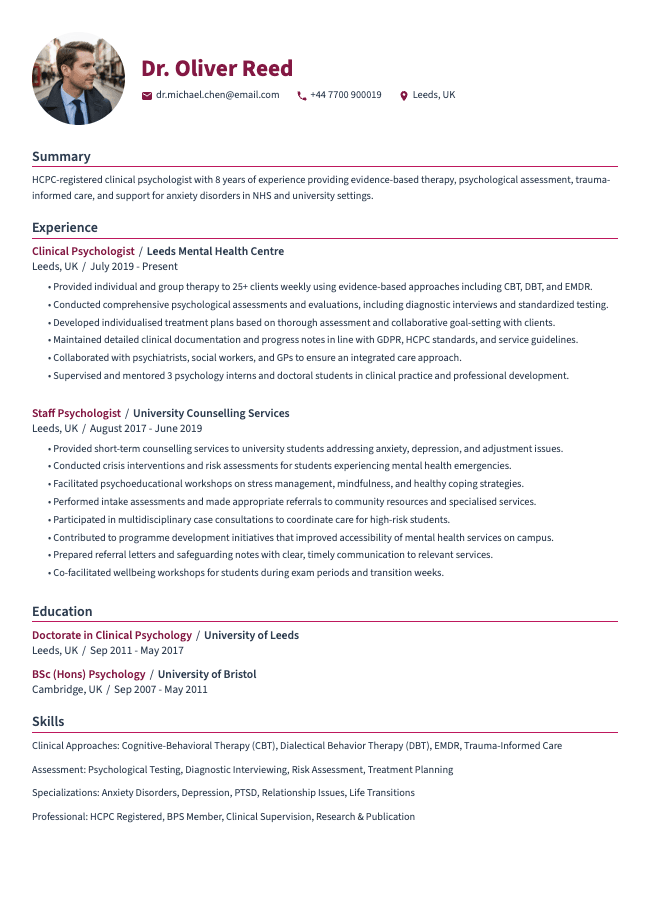 Clinical Psychologist CV