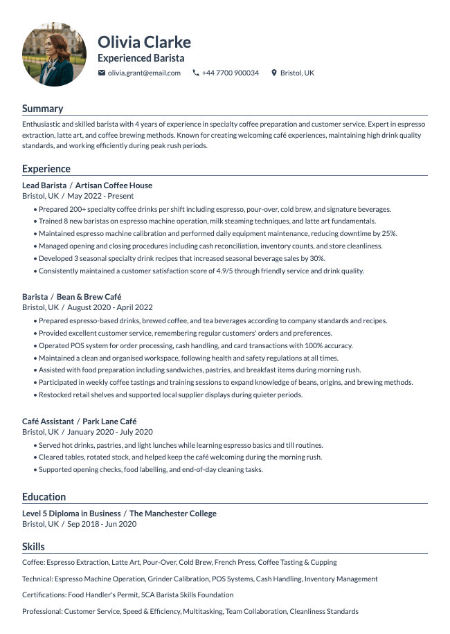 Barista CV