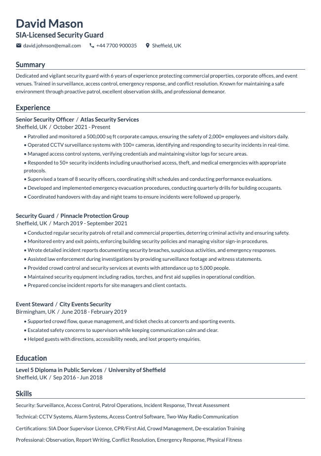 Security Guard CV