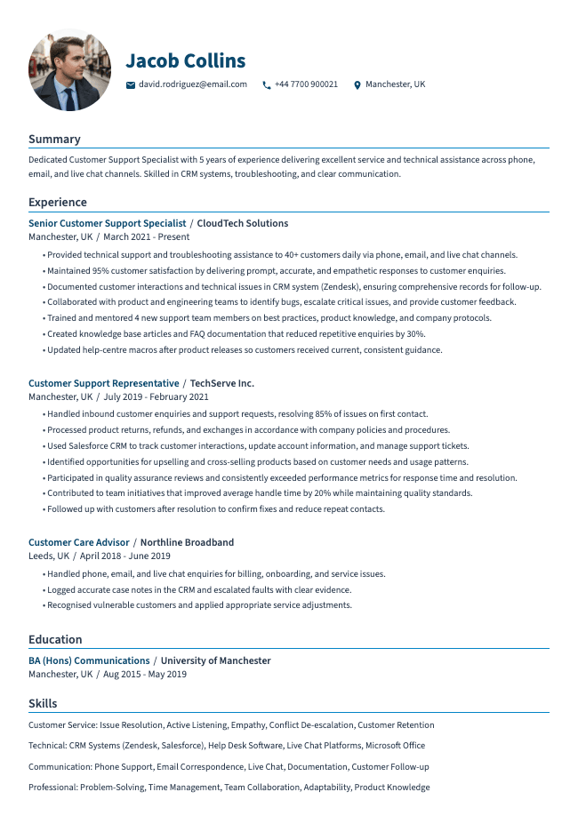 Customer Support Specialist CV
