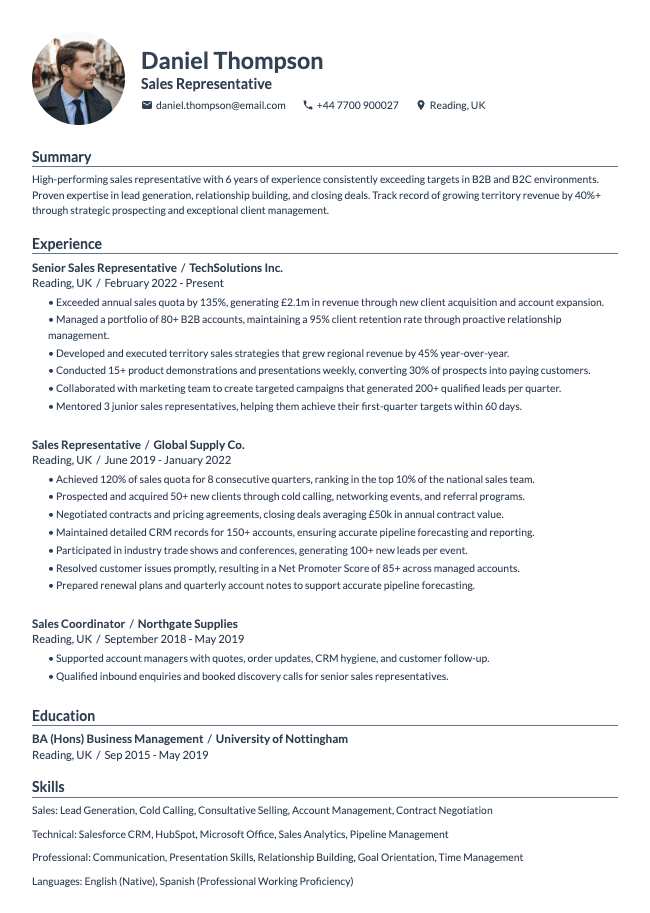 Sales Representative CV
