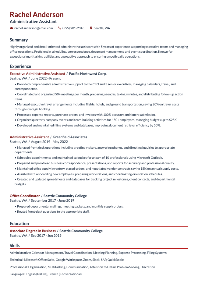 Administrative Assistant Resume