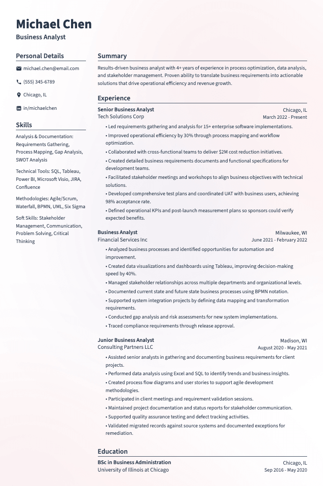 Business Analyst Resume