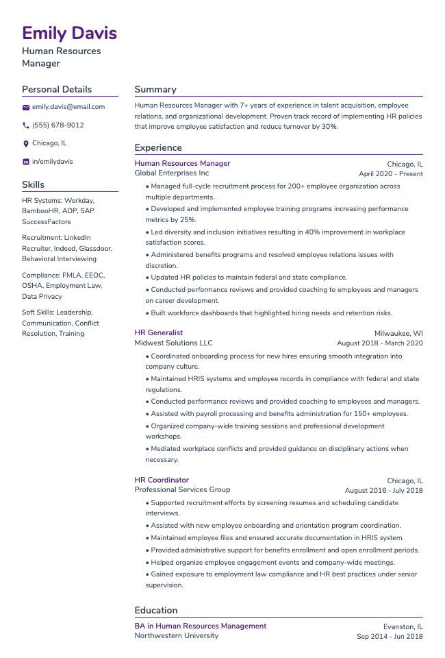 Human Resources Manager Resume