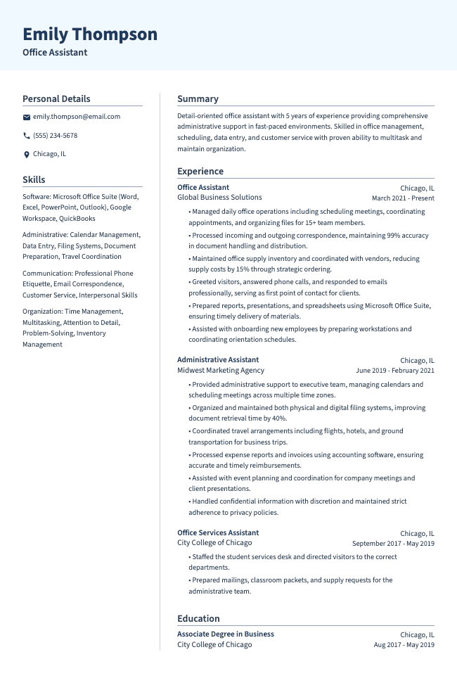 Office Assistant Resume