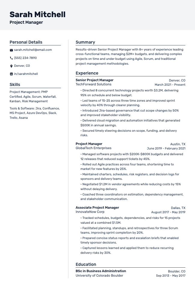 Project Manager Resume