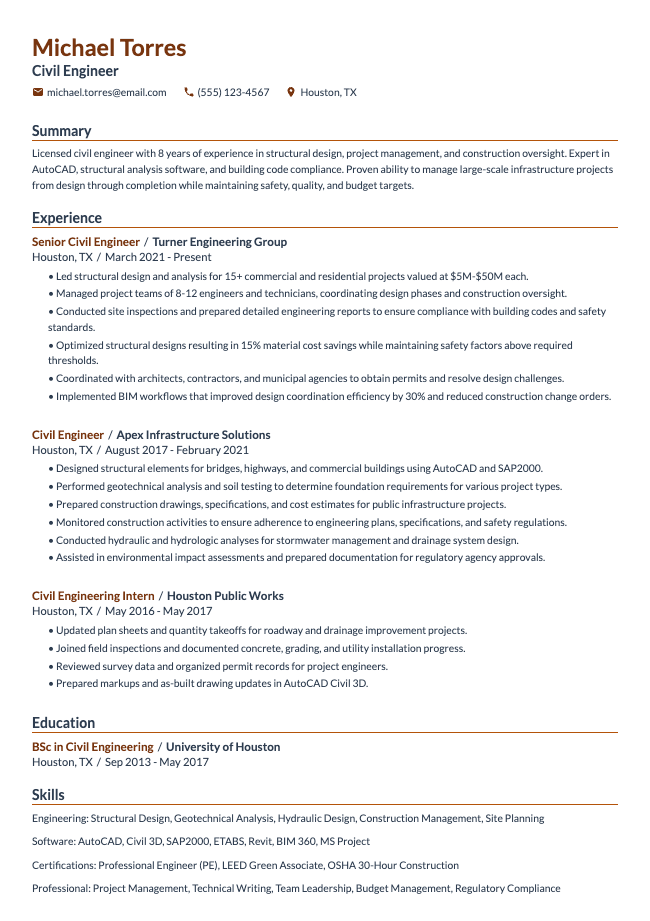 Civil Engineer Resume