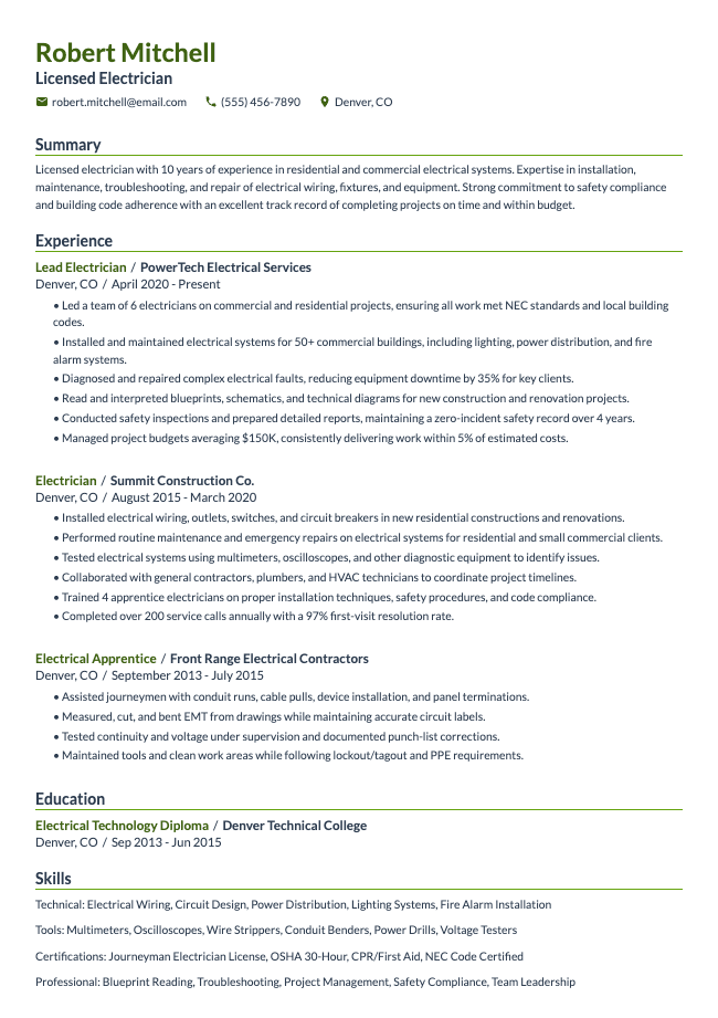 Electrician Resume