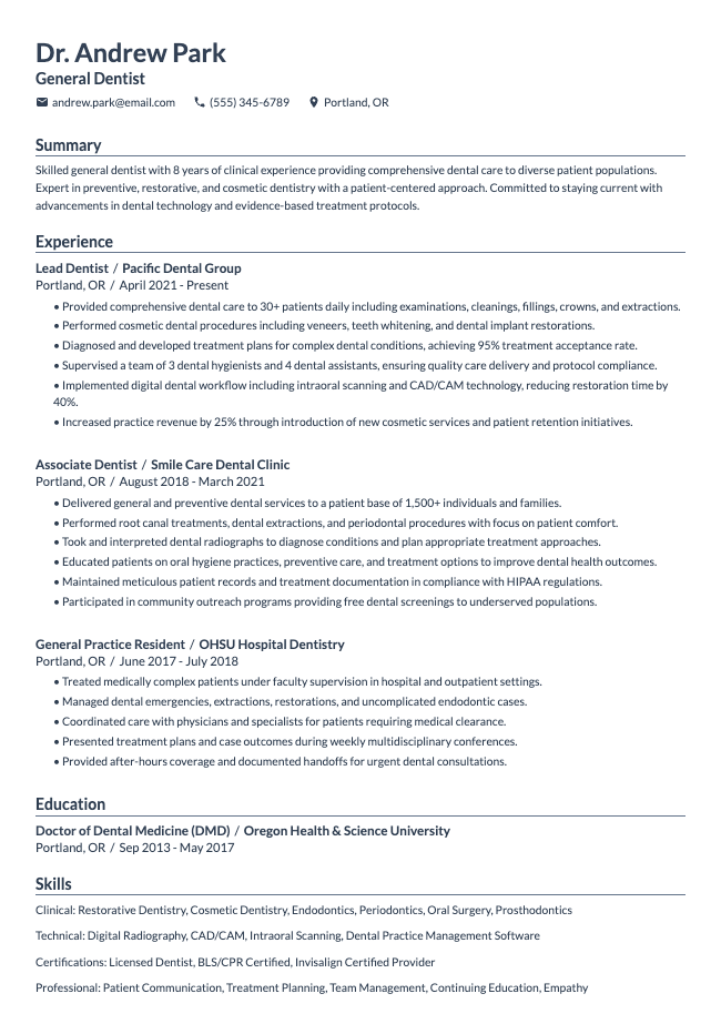 Dentist Resume