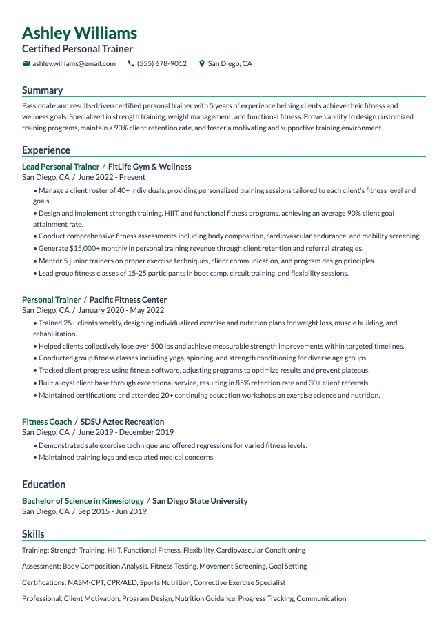 Personal Trainer Resume