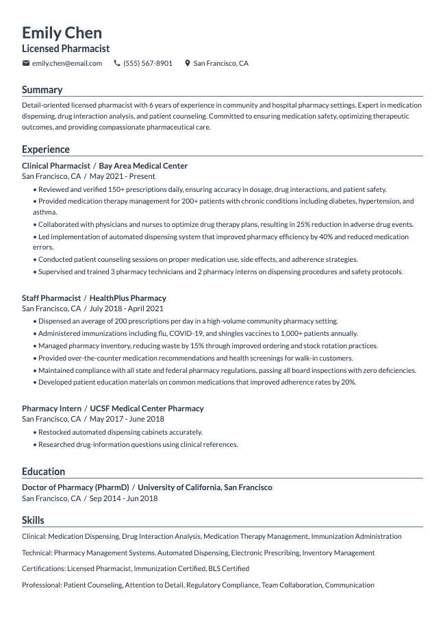Pharmacist Resume