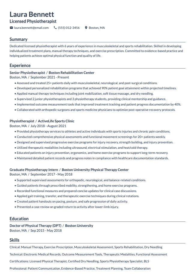 Physiotherapist Resume