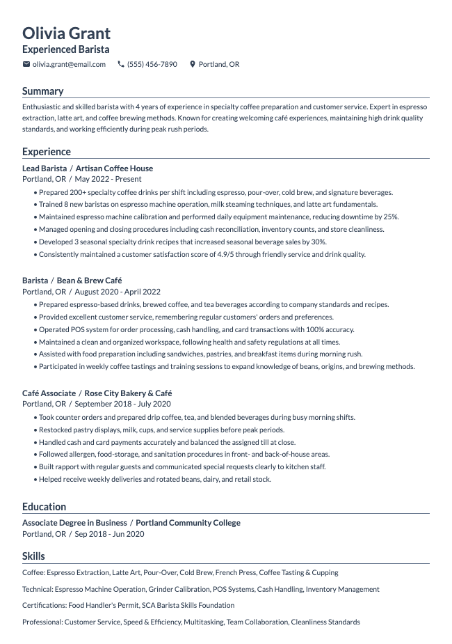 Barista Resume