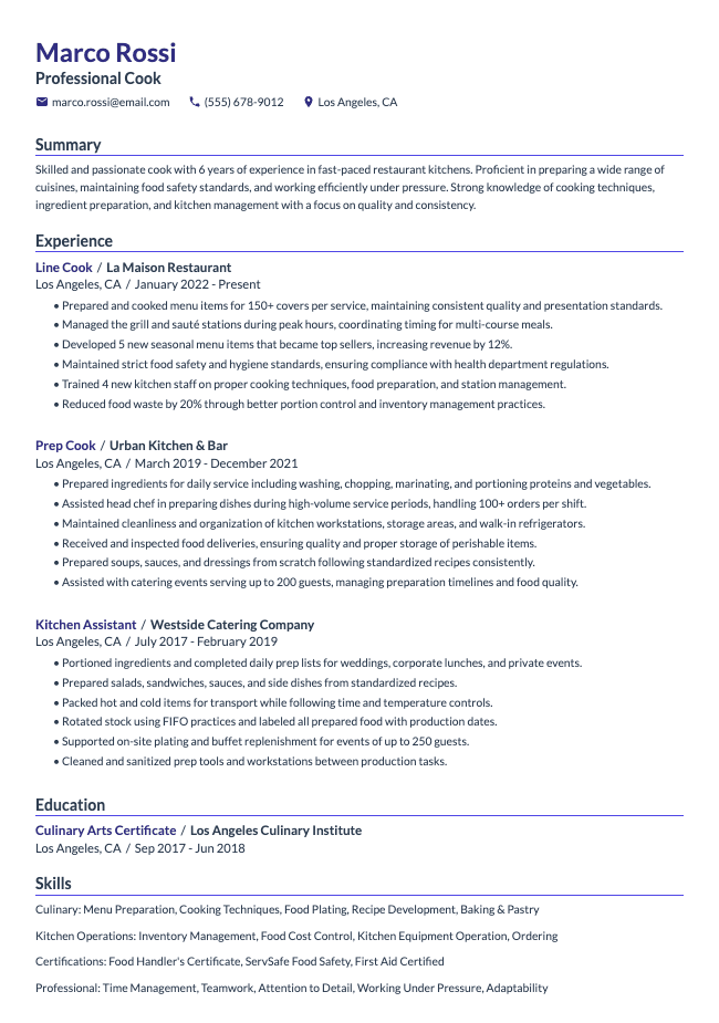 Cook Resume