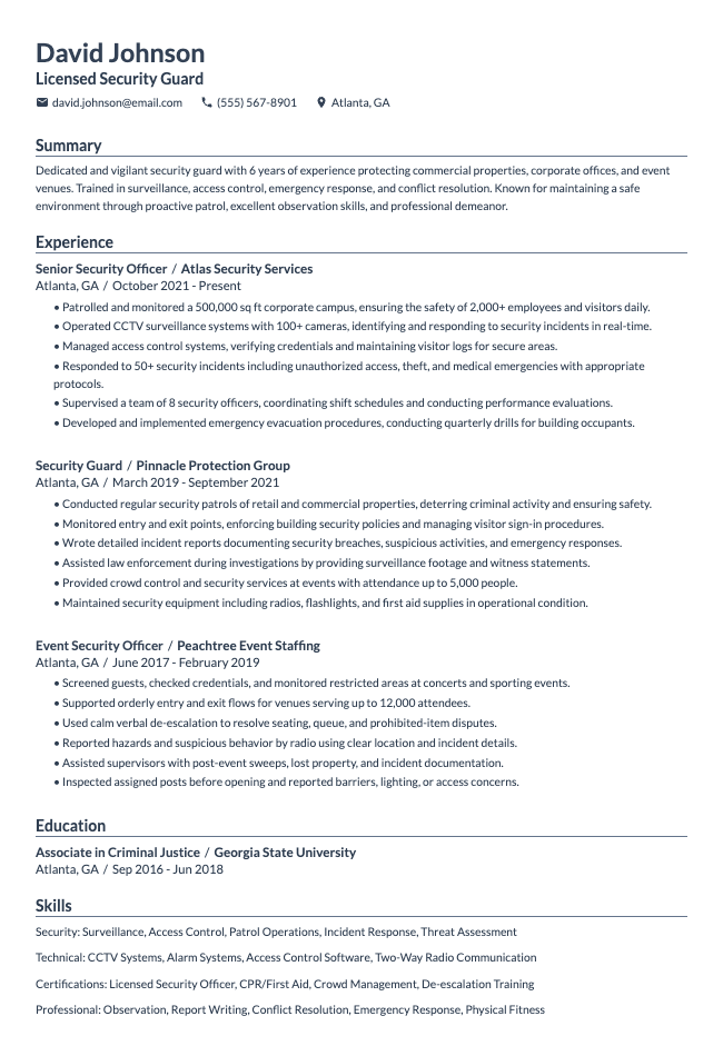 Security Guard Resume