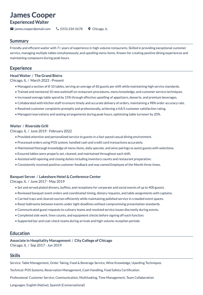Waiter Resume