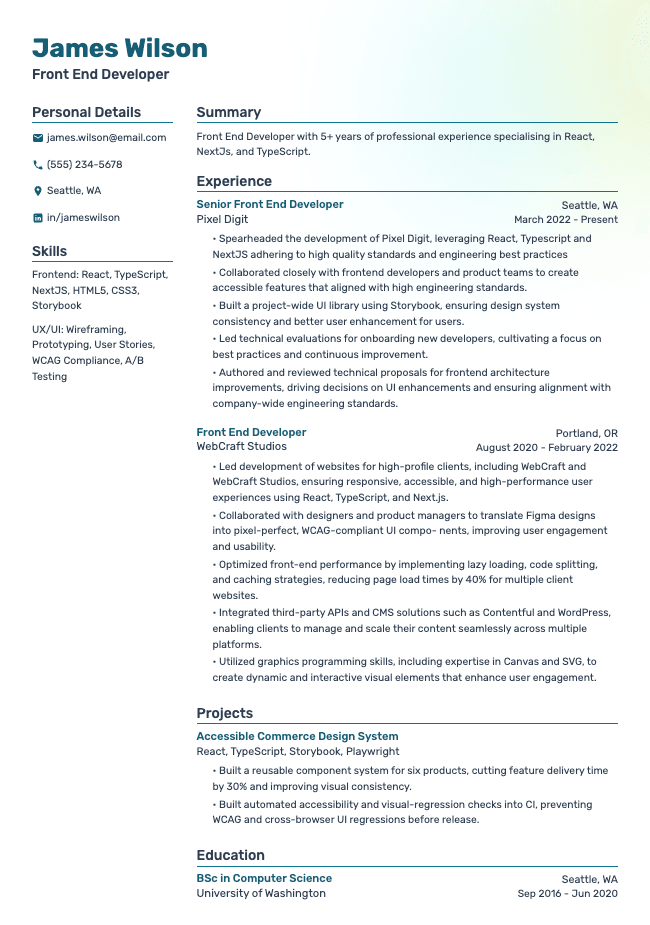 Front End Developer Resume