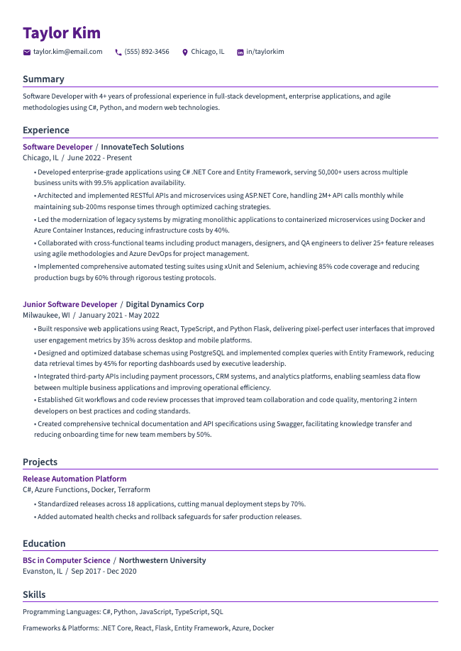 Software Developer Resume
