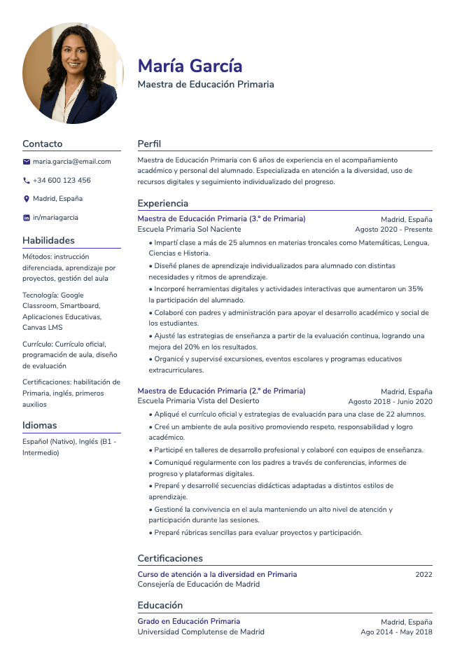 Currículum de maestra