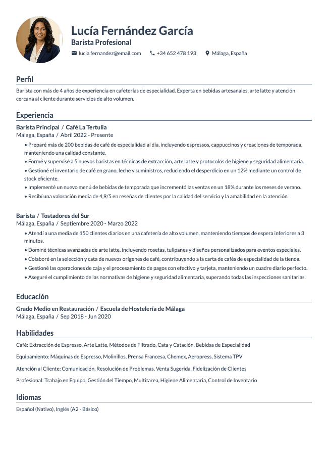 Currículum de barista
