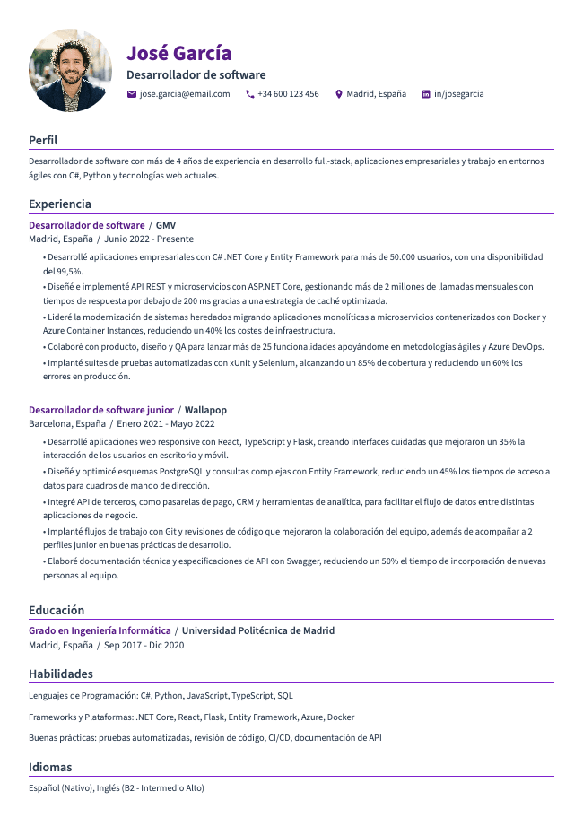 Currículum de desarrollador de software