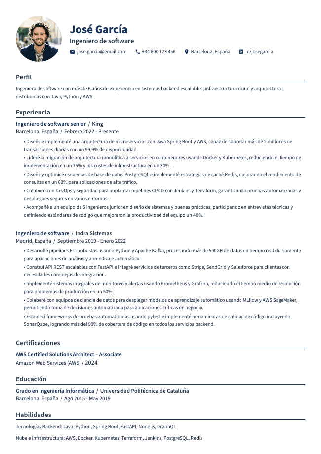 Currículum de ingeniero de software