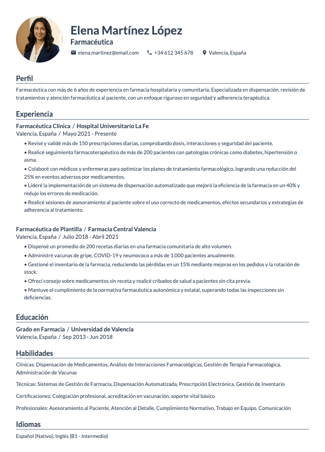 Currículum de farmacéutica