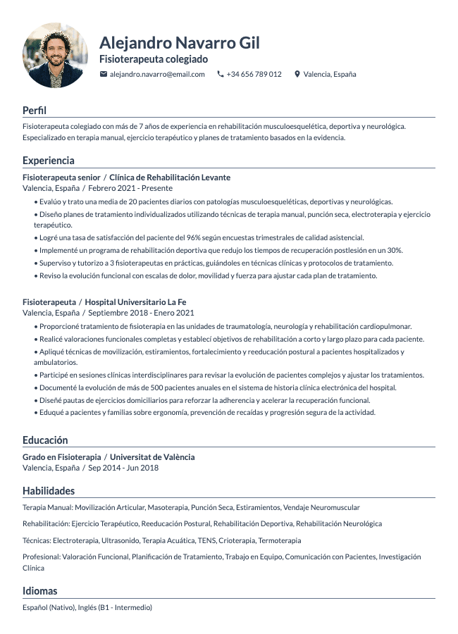 Currículum de fisioterapeuta
