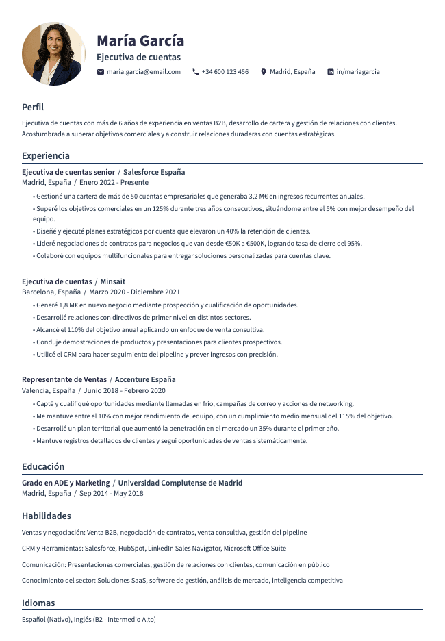 CV de ejecutiva de cuentas