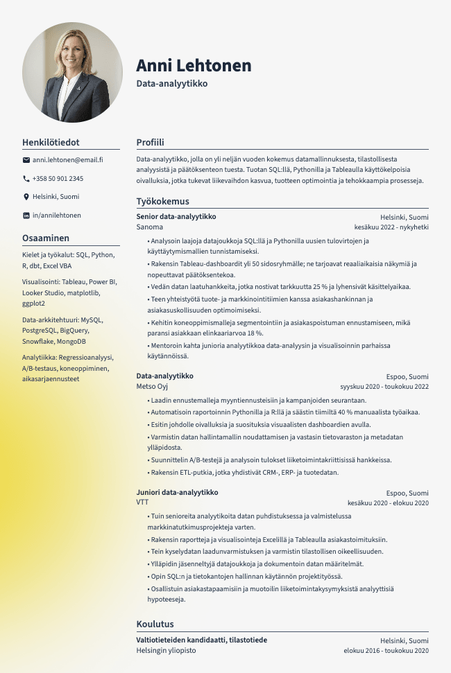 Data-analyytikko CV