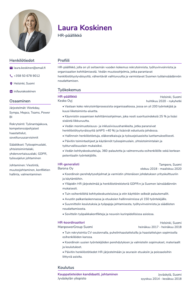 HR-päällikkö CV