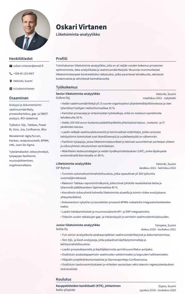 Liiketoiminta-analyytikko CV