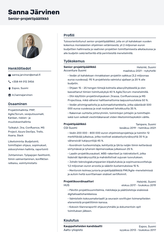 Projektipäällikkö CV
