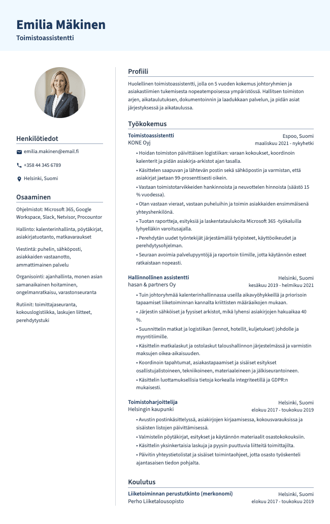 Toimistoassistentti CV