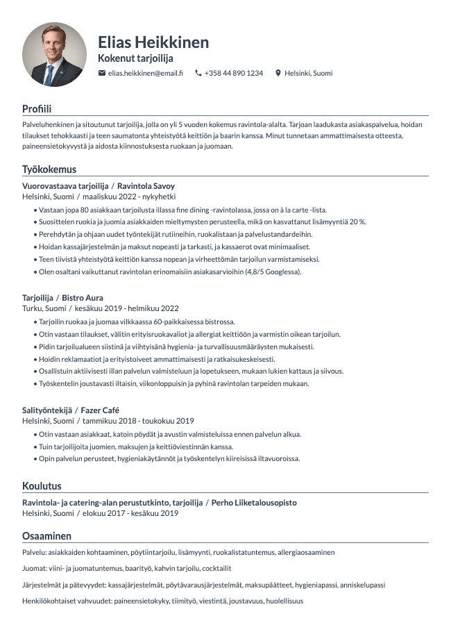 Tarjoilija CV