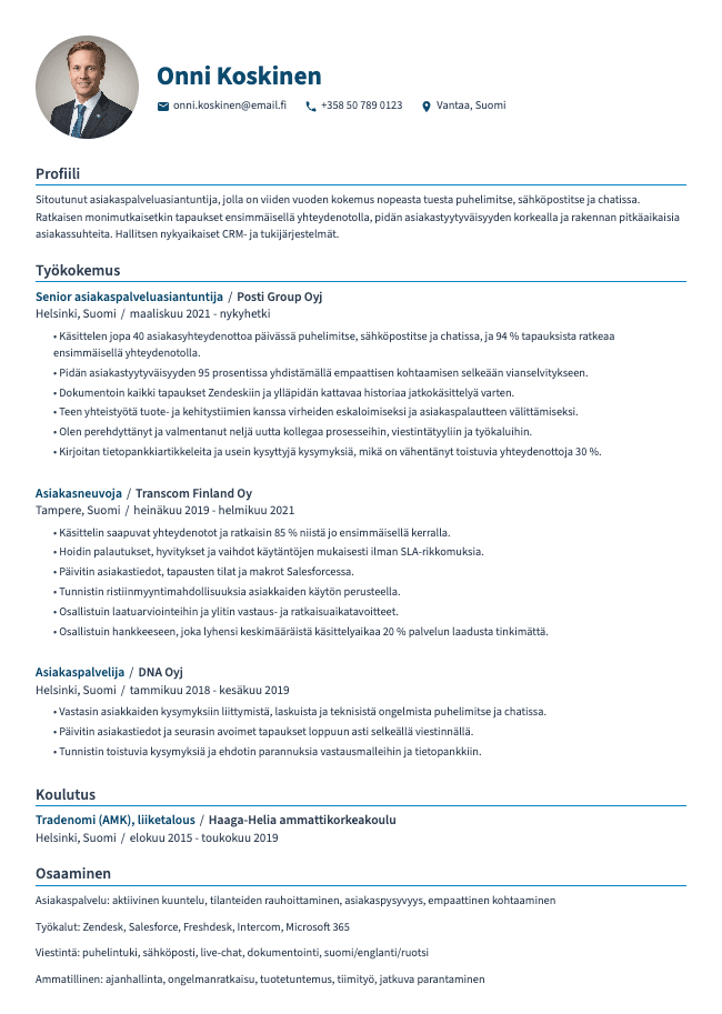 Asiakaspalveluasiantuntija CV