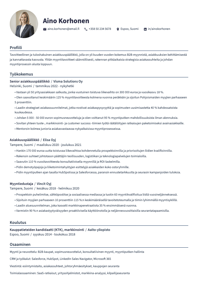 Asiakkuuspäällikkö CV