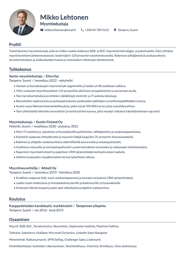 Myyntiedustaja CV