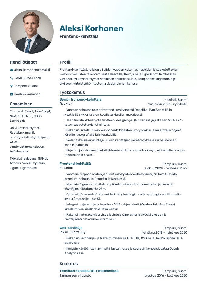 Frontend-kehittäjä CV